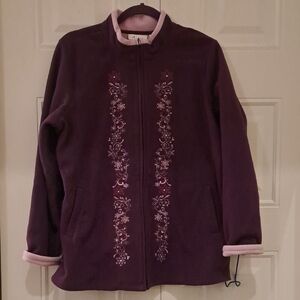 BNWOT Denim & Co. purple and pink enbroidered fleece jacket L